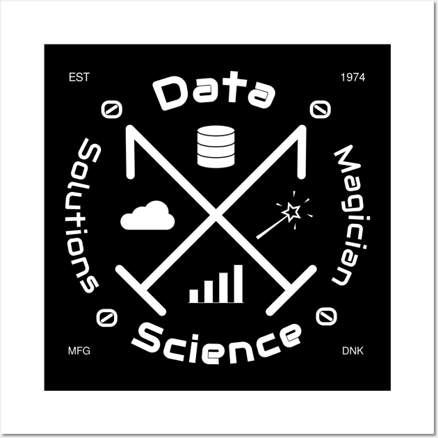 Data Science Solutions Magician | Vintage Retro Hipster Logo White Wall Art by aRtVerse